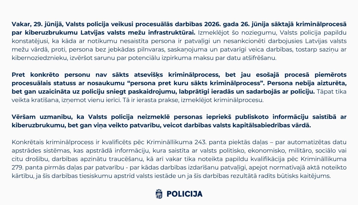 valsts policija teksts
