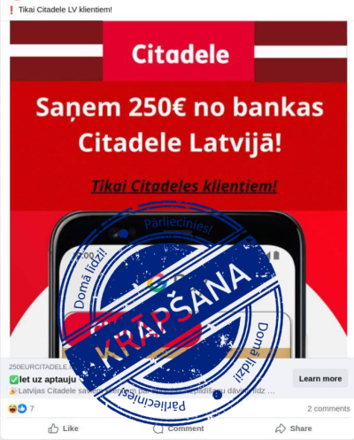 krāpšana Citadele vārdā