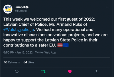 Tvīts no Eiropola profila