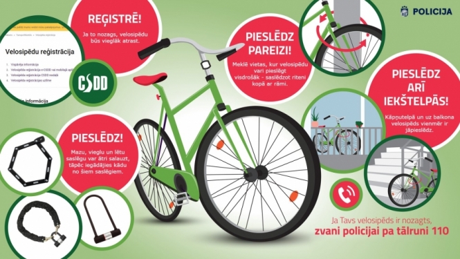 Pēdējā gada laikā ievērojami audzis velosipēdu zādzību skaits; parūpējies par sava velosipēda drošību!