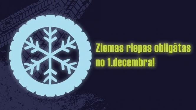 Atgādinām, ka sākot ar šo svētdienu, 1. decembri, transportlīdzekļiem obligāti jābūt aprīkotiem ar ziemas riepām
