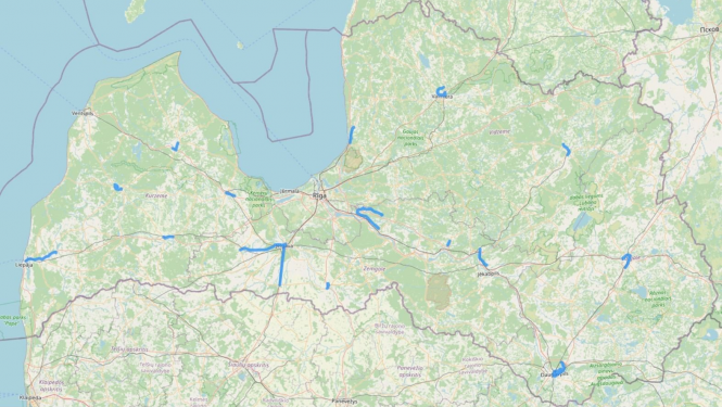 Latvijas karte ar iezīmētiem ceļu posmiem, kuros plānota protestu akcija