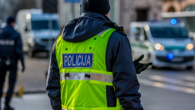 Policists formā, mašīnas