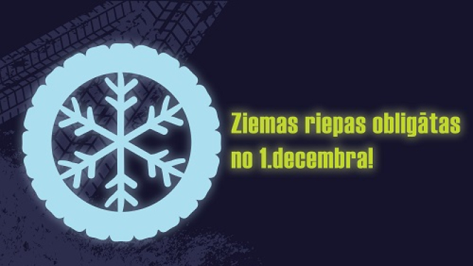 Atgādinām, ka sākot ar šo svētdienu, 1. decembri, transportlīdzekļiem obligāti jābūt aprīkotiem ar ziemas riepām