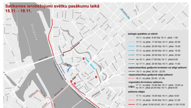 Satiksmes ierobežojumi Rīgā saistībā ar Latvijas Republikas proklamēšanas dienu