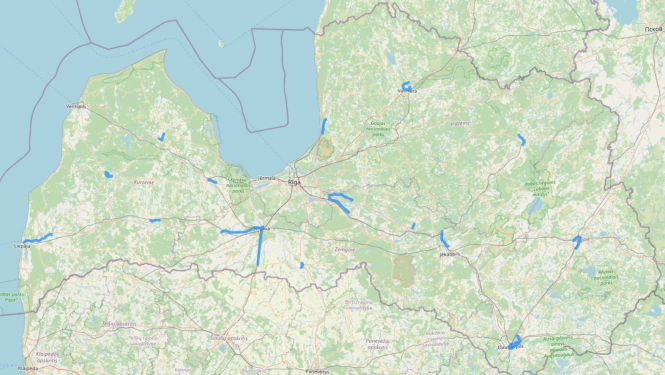 Latvijas karte ar iezīmētiem ceļu posmiem, kuros plānota protestu akcija