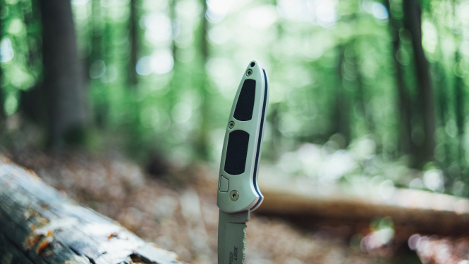 Mežā koka stumbrā iedurts nazis