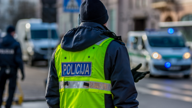 Policists formā, mašīnas