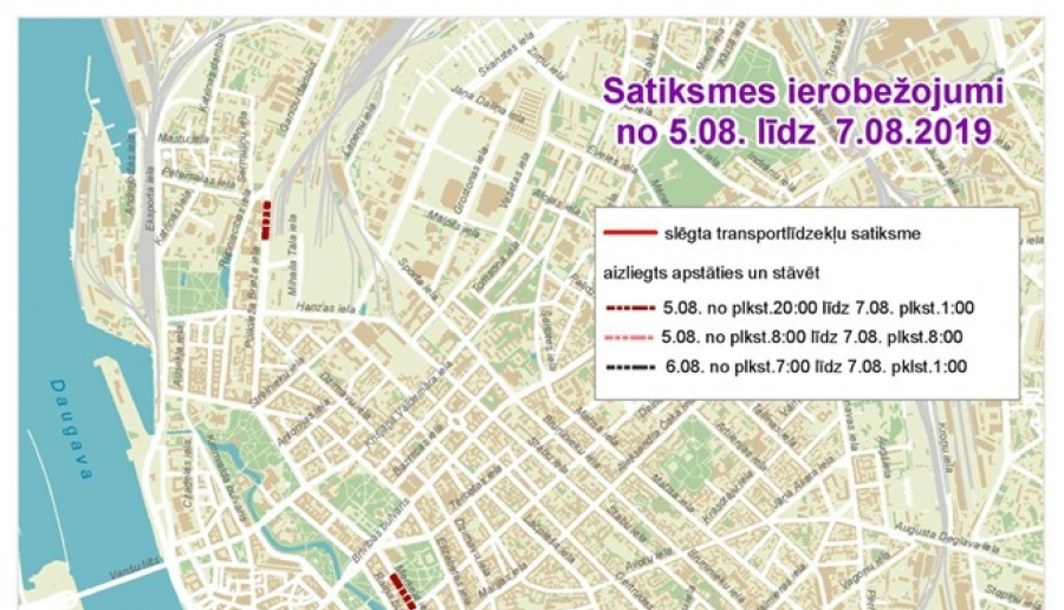 Satiksmes ierobežojumi saistībā ar Rammstein koncertu Lucavsalā