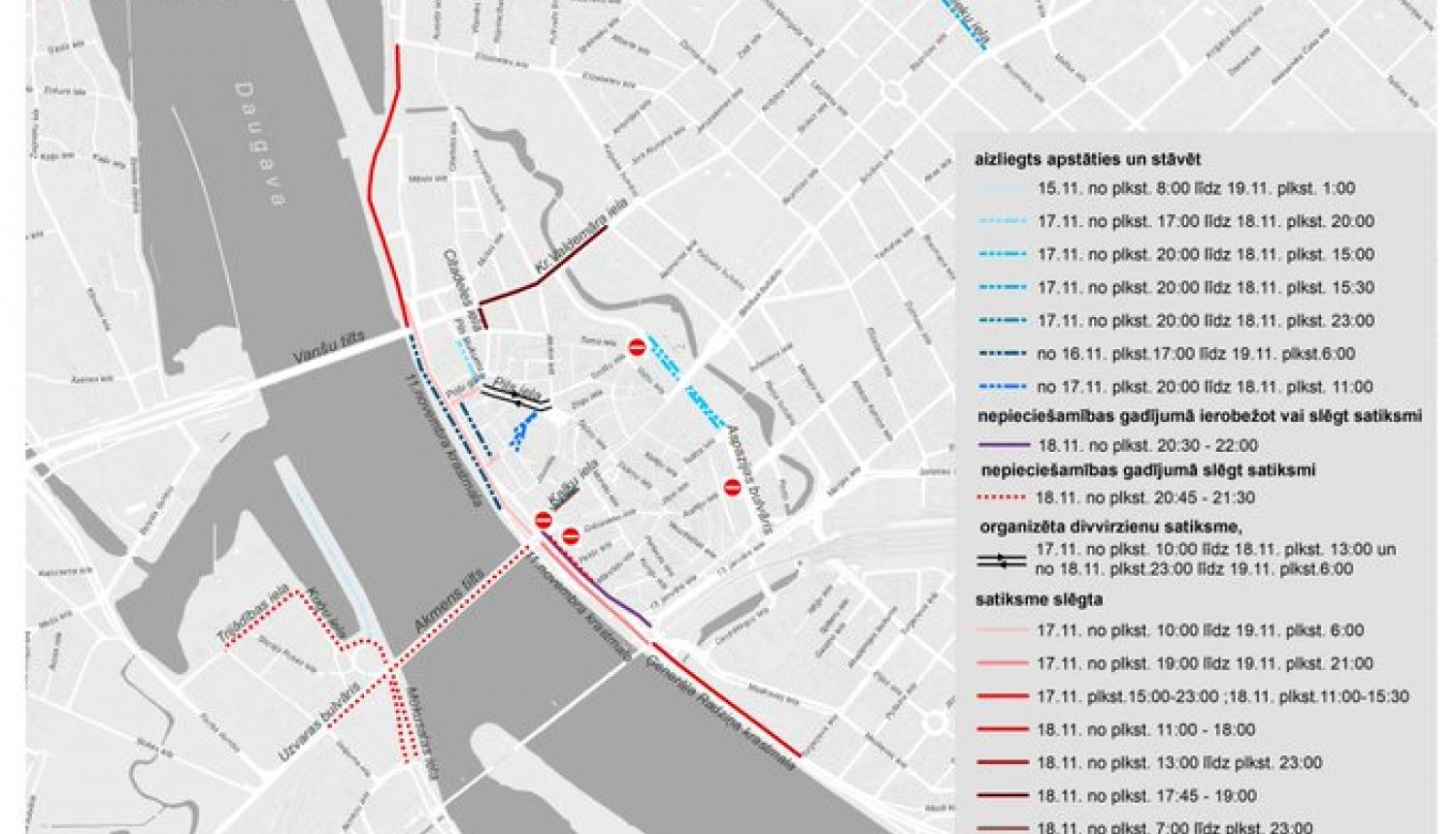 Satiksmes ierobežojumi Rīgā saistībā ar Latvijas Republikas proklamēšanas dienu
